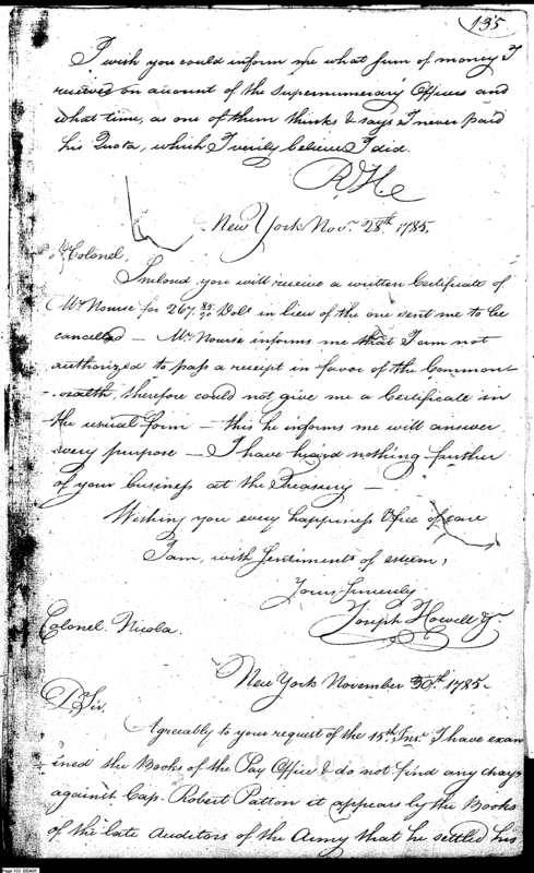 Papers of the War Department · Certificate of Mr Nourse nothing