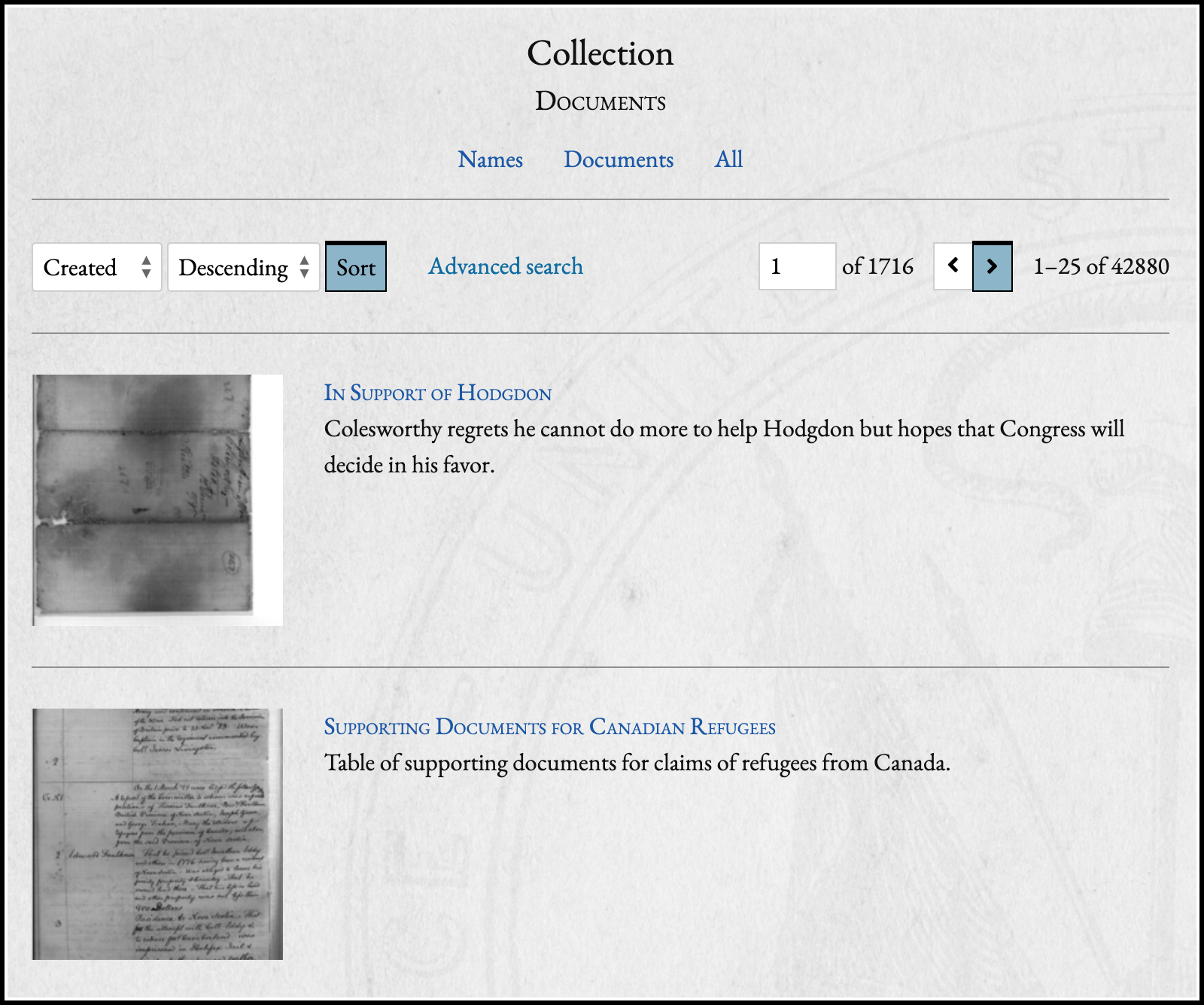 Browse Documents interface with thumbnails